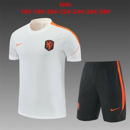 26/27 Kids Netherlands Home White Short Sleeve + Soccer Shorts — Selección de fútbol de los Países Bajos