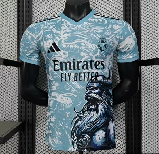 Player Version 25/26 Real Madrid Light Blue with Viking Warrior Pattern Jersey — jersey