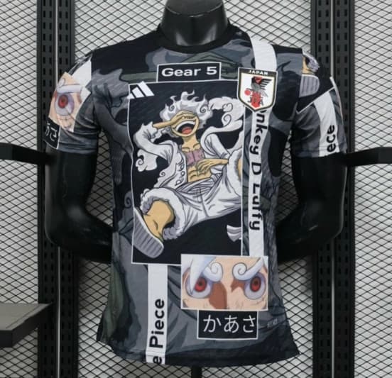 Player Version 2025 Japan National Team Black with One Piece Gear 5 Luffy Design Jersey — jersey