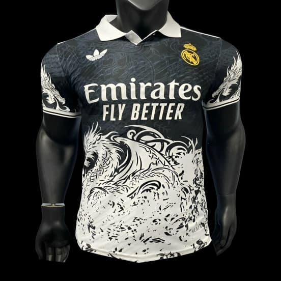 Player Version 25/26 Real Madrid Black & White Dragon Design Jersey — jersey