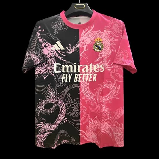 25/26 Real Madrid Pink and Black with Split Dragon Design Jersey — jersey
