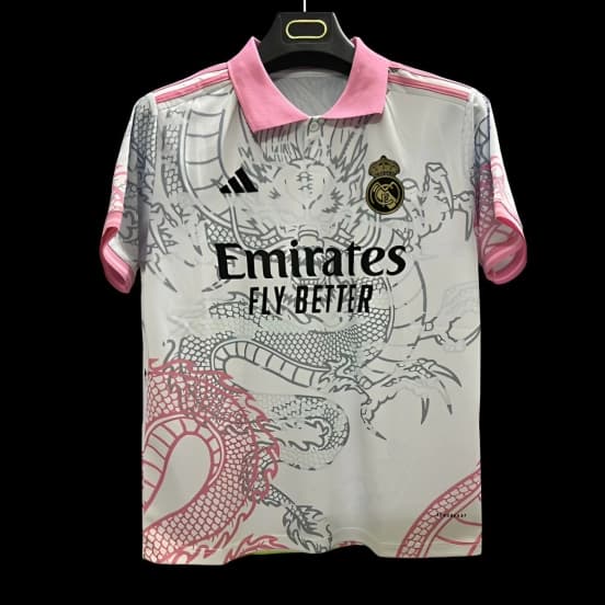 25/26 Real Madrid White with Pink Dragon Design Jersey — jersey