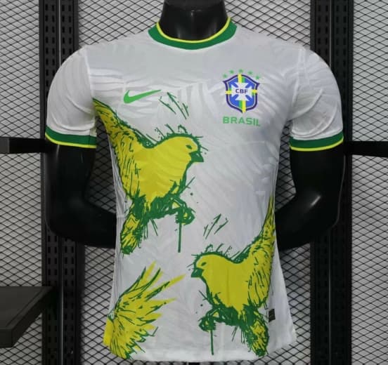 Player Version 2025 Brazil White with Rooster Print Jersey — Selección de fútbol de Brasil