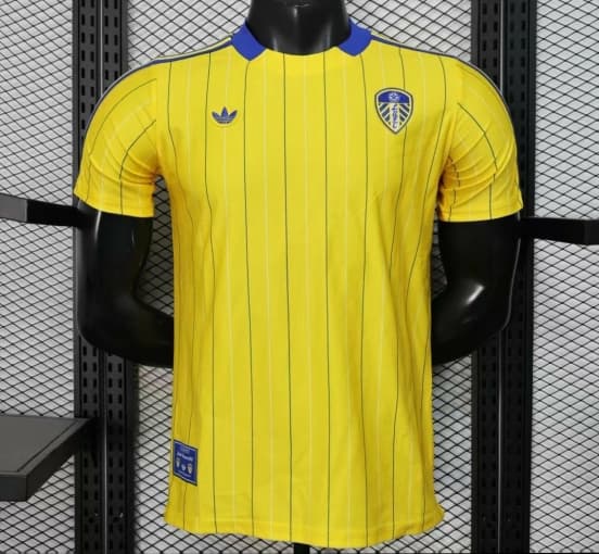 Player Version 25/26 Leeds United Retro Home Yellow with Vertical Stripe Pattern Jersey — Leeds United Football Club