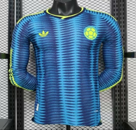 Player Version 2027 Colombia Away Blue with Wave Jacquard Pattern Long Sleeve Jersey — Selección de fútbol de Colombia