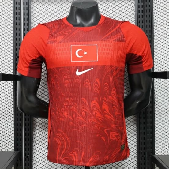 Player Version 26/27 Turkey Home  Red & Dark Red Ebru Marbling Print Jersey — Selección de fútbol de Turquía