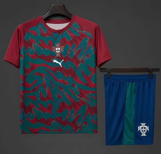 2026 Portugal  Pre-Match Red/Green Training Jersey + Shorts Set — jersey