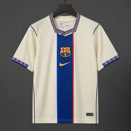 26/27 FC Barcelona Special Edition "Mashup" Away Jersey - Cream/Blue Stripe - As worn by Messi, Pedri, Yamal — jersey