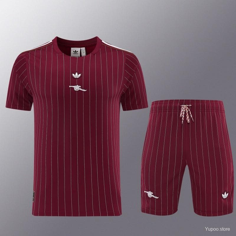 26/27  Arsenal  Maroon Pinstripe Short Sleeve+Soccer Shorts — imagen 11