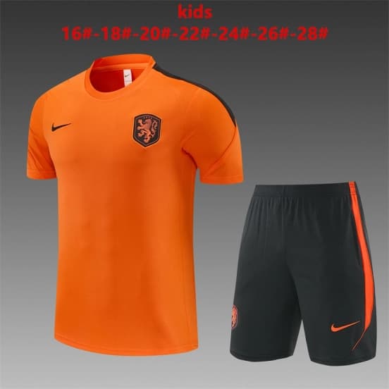 26/27 Kids Netherlands Home Orange Short Sleeve + Soccer Shorts — Selección de fútbol de los Países Bajos