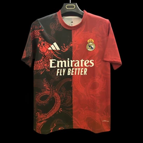 25/26 Real Madrid Red and Black with Split Dragon Design Jersey — jersey
