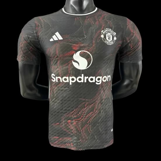 Player Version 25/26 Manchester United Black with Red Pattern Jersey — Manchester United Football Club