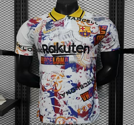 Player Version 25/26 Barcelona White with Graffiti Art Pattern Jersey — jersey