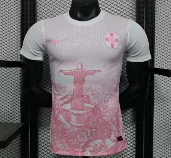 Player Version 2026 Brazil Special Edition White with Christ the Redeemer Pink Pattern Jersey — jersey