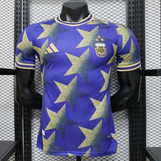 Player Version 2026  Argentina AFA Adidas Special Edition Royal Blue Gold Star Print Champions Jersey — jersey