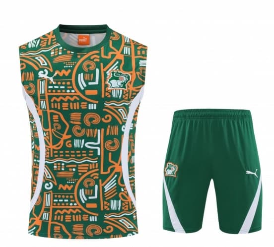 25/26 Côte d'Ivoire Green Tribal Print Sleeveless Training Vest +Shorts Set — jersey