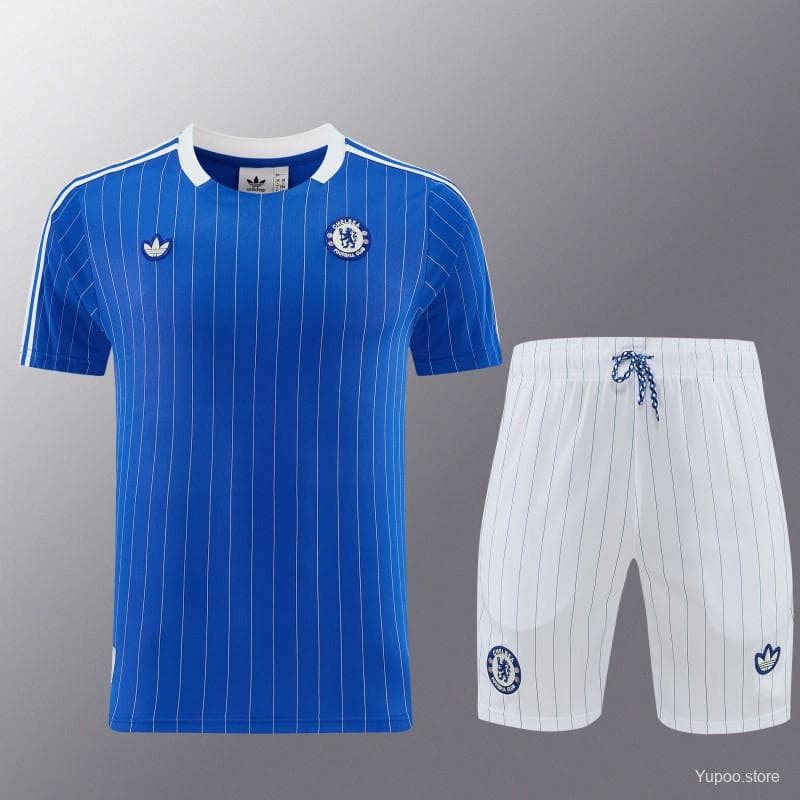 26/27 Chelsea FC  Blue  Stripes Short Sleeve+ White Soccer Shorts — imagen 22