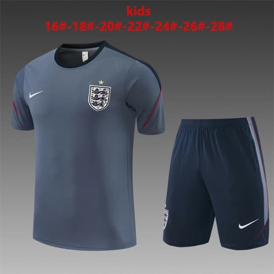 2026 Kids  England Grey Short Sleeve+ Navy Blue Soccer Shorts — Selección de fútbol de Inglaterra