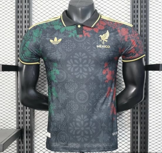 Player Version 2025 Mexico Black with Floral Pattern Design Jersey — Selección de fútbol de México