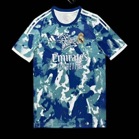25/26 Real Madrid Blue Camouflage with Teal Pattern Jersey — jersey