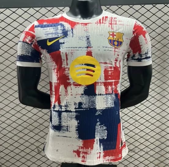 Player Version 25/26 FC Barcelona White with Red & Blue Brushstroke Pattern Jersey — jersey