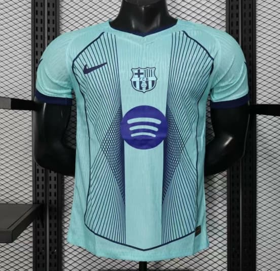 Player Version 25/26 FC Barcelona Light Blue with Vertical Pinstripe Pattern Jersey — jersey
