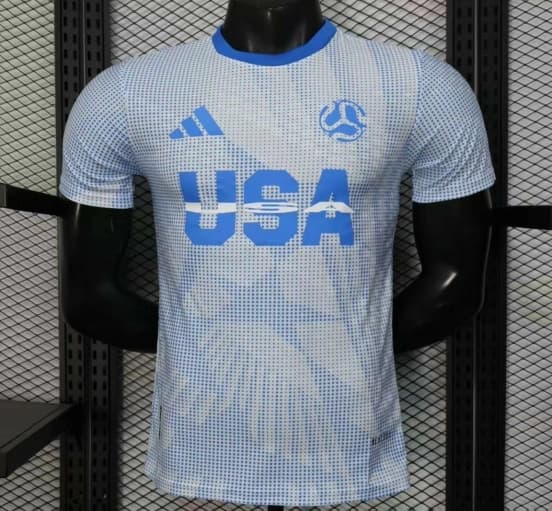 2025 Player Version  USA  Away White with Blue Halftone Gradient Pattern World Cup Commemorative Jersey — Selección de fútbol de los Estados Unidos
