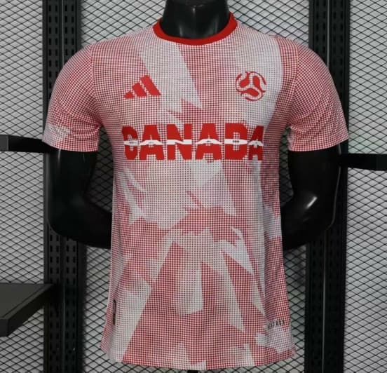 2025 Player Version  Canada Away White with Red Halftone Gradient Pattern World Cup Commemorative Jersey — Selección de fútbol de Canadá