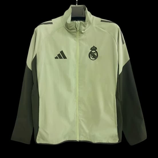 25/26 Real Madrid Light Green and Grey Full Zipper Windbreaker — jersey