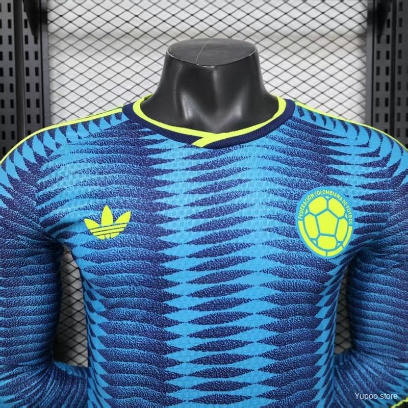 Player Version 2027 Colombia Away Blue with Wave Jacquard Pattern Long Sleeve Jersey — imagen 2