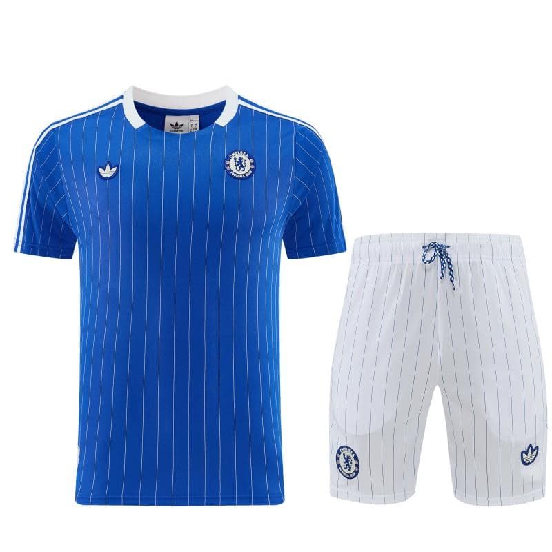26/27 Chelsea FC  Blue  Stripes Short Sleeve+ White Soccer Shorts — imagen 23