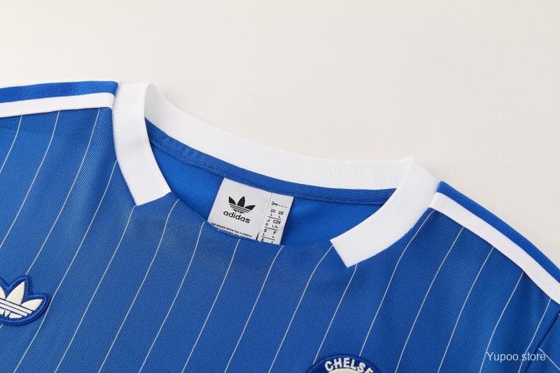 26/27 Chelsea FC  Blue  Stripes Short Sleeve+ White Soccer Shorts — imagen 12