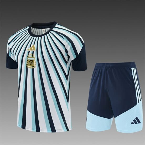 2026 Argentina White & Light Blue Radial Stripe Short Sleeve+Soccer Shorts — jersey