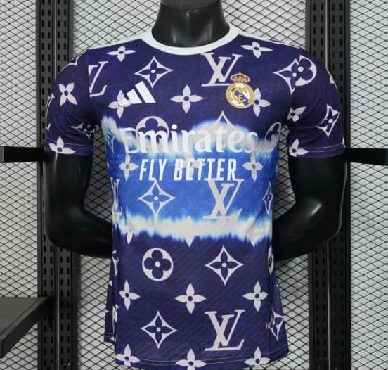 Player Version 25/26 Real Madrid Blue with Louis Vuitton Monogram Pattern Jersey — jersey