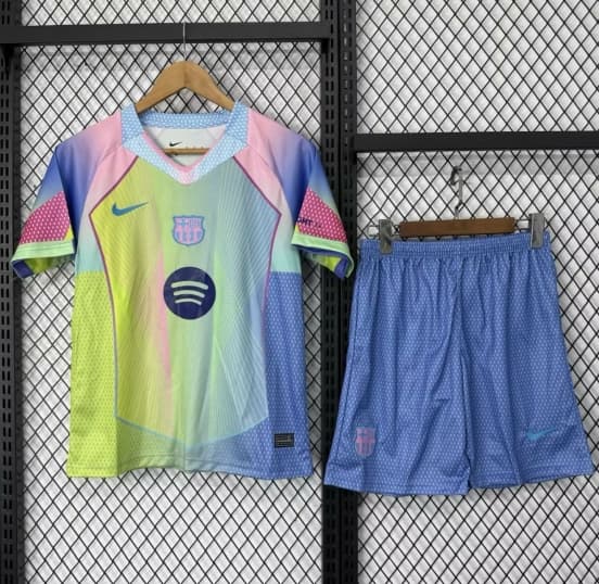 25/26 Kids Barcelona Rainbow Gradient with Multicolor Pattern Jersey — jersey