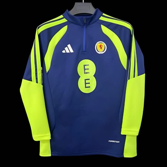 2026 Scotland Navy with Neon Yellow Curved Stripes Half Zipper Jacket — jersey