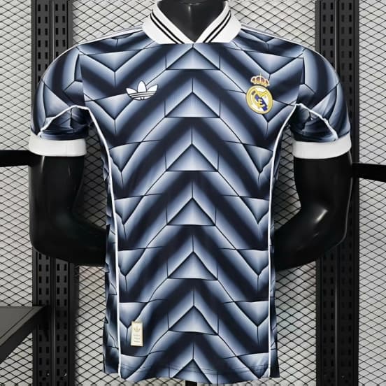 Player Version  1988/89 Real Madrid Third Navy Blue with 3D Geometric Chevron Pattern Jersey — jersey