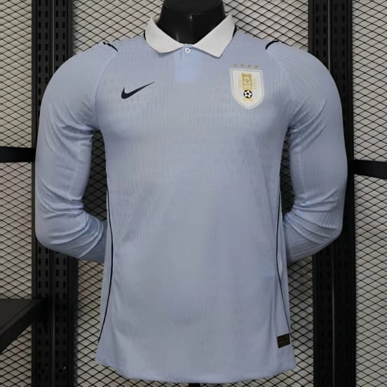 2026 Player Version Uruguay Light Blue with White Collar Long Sleeve Jersey — Selección de fútbol de Uruguay