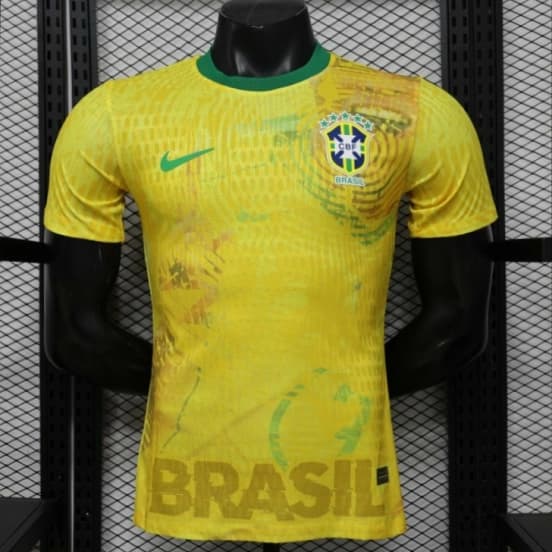 Player Version 2026 Brazil Yellow with Green Ink Splash Special Edition Home Jersey — jersey