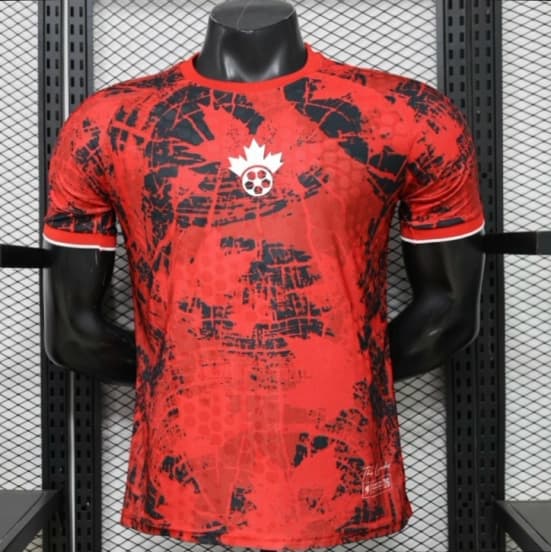 Player Version 2026 Canada National Team Red with Black Grunge Print Home Jersey — Selección de fútbol de Canadá