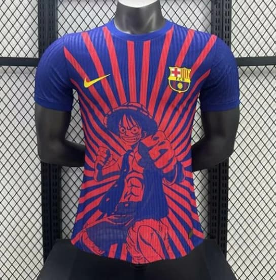 Player Version 25/26 Barcelona Blue with Anime Character Sunburst Pattern Jersey — jersey