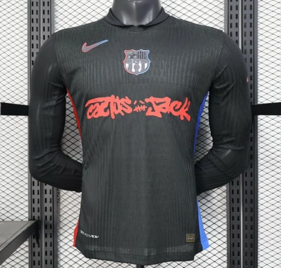 Player Version 24/25 Barcelona x Travis Scott Away Black Jersey With Red Sponsor — jersey