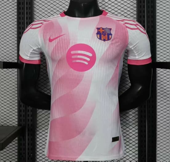 Player Version 25/26 FC Barcelona Pink White with Diagonal Stripe Pattern Jersey — jersey