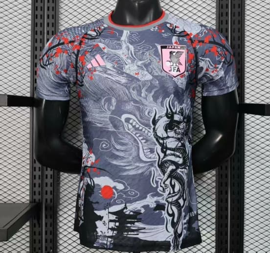 Player Version 2025 Japan Gray with Traditional Dragon and Cherry Blossom Pattern Jersey — jersey