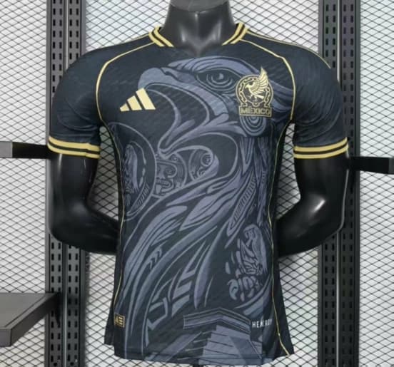 Player Version 2025 Mexico Black with Eagle Feather Pattern Jersey — Selección de fútbol de México