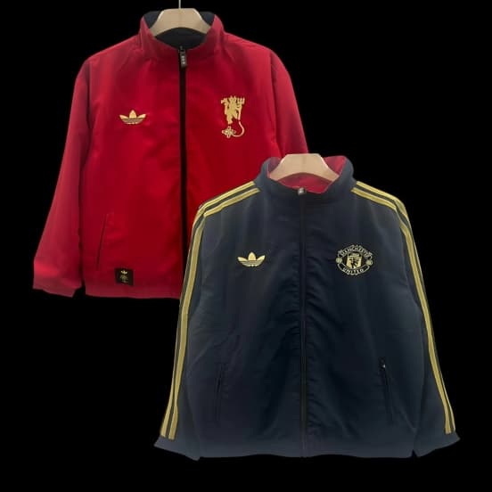 25/26 Manchester United Red/Black Reversible Full Zipper Windbreaker — jersey