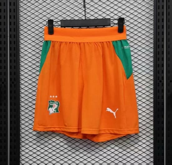 2026 Player Version Ivory Coast Orange with Green Side Panels Shorts — jersey