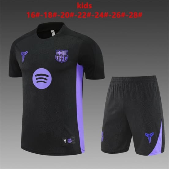 25/26 Kids Barcelona Black Joint Edition Short Sleeve+Soccer Shorts — jersey