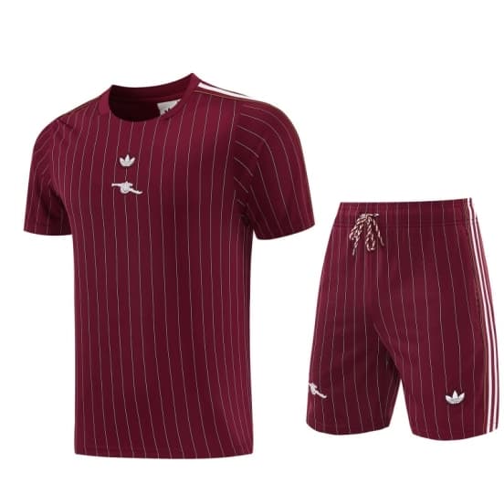 26/27  Arsenal  Maroon Pinstripe Short Sleeve+Soccer Shorts — imagen 1