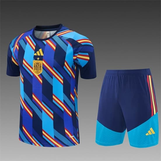 2026 Spain Navy Blue Multi-Color Diagonal Stripe Short Sleeve+Soccer Shorts — jersey